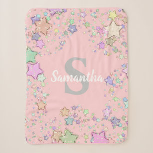 Couverture Sherpa Monogramme Pink Stars Personnalisée