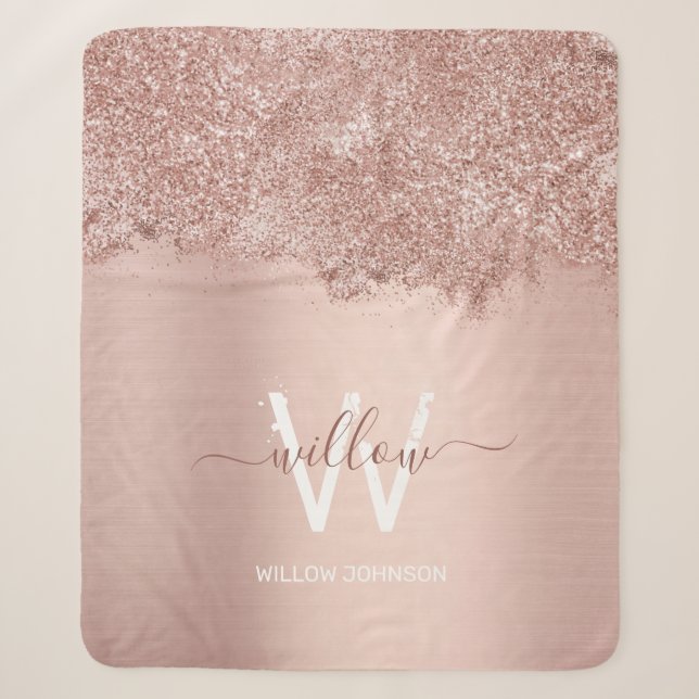 Couverture Sherpa Monogramme rose Gold Blush Rose Girl Parties scint (Devant)