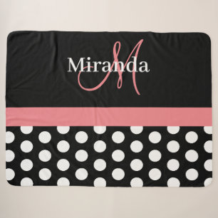 Couverture Sherpa Monogramme rose noir foncé Point Polka