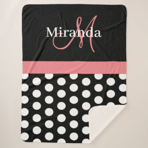 Couverture Sherpa Monogramme rose noir Polka Dot Sherpa