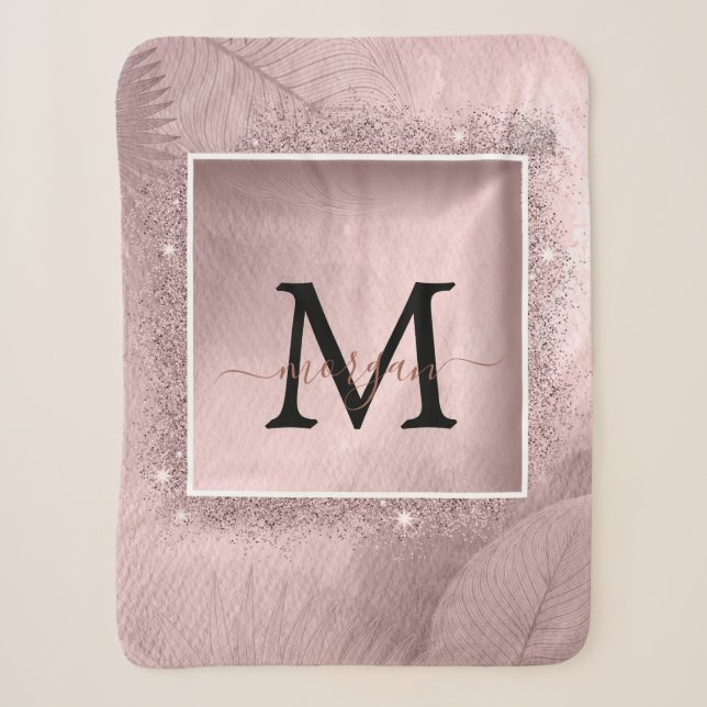 Couverture Sherpa Monogramme rose Parties scintillant or (Devant)
