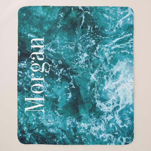 Couverture Sherpa Monogramme Turquoise Beach Océan Personnalisé (Devant)