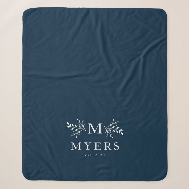 Couverture Sherpa Monographie rustique bleu marine personnalisée (Devant)