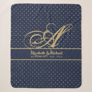 Couverture Sherpa Monorgam Navy Blue Gold Polkadot Newlywes Mariage