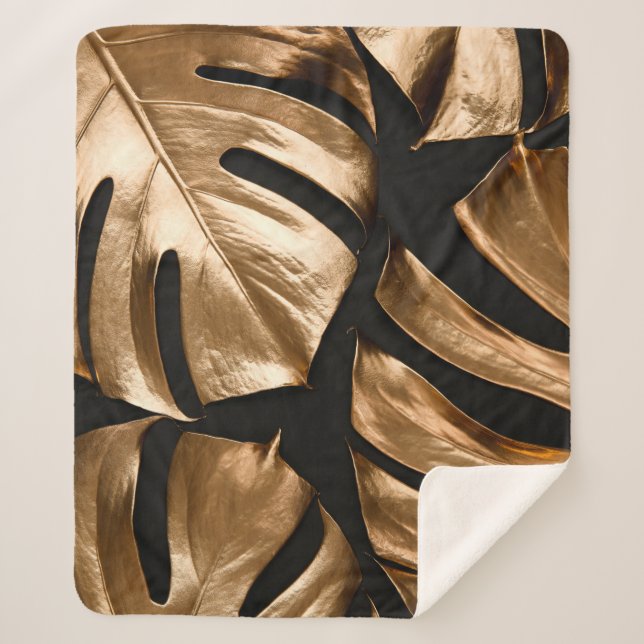 Couverture Sherpa Monstère d'or feuille motif (Devant)