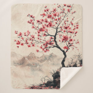 Couverture Sherpa Montagne Sérénité Sakura Cramoisi (1)