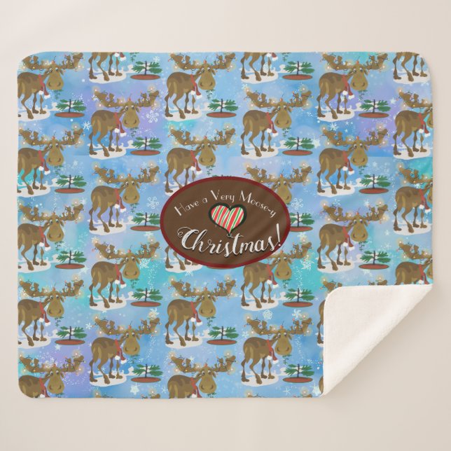 Couverture Sherpa Moose de Noël (Devant (Horizontal))