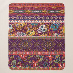 Couverture Sherpa mosaïque de tissu traditionnel de style mexicain a