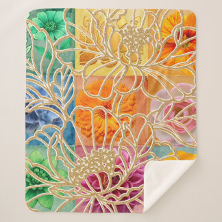 Couverture sherpa Mosaïque Florale Dorée