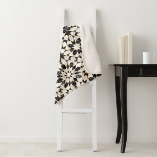 Couverture Sherpa Mosaïque marocaine noire et Marbre blanc