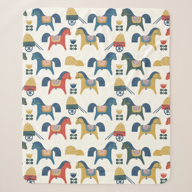 Couverture Sherpa Motif à cheval inspiré de l'art scandinave. (Devant)