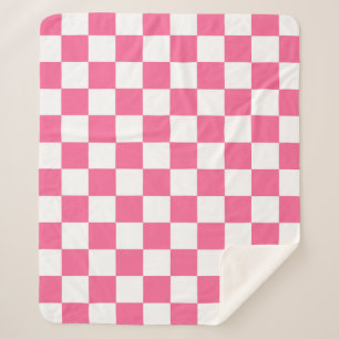 Couverture Sherpa Motif À damiers chèque rose blanc