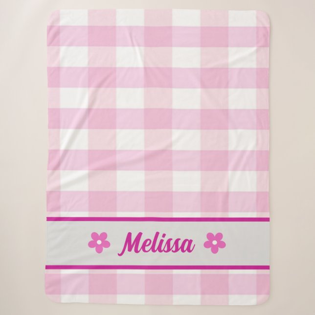Couverture Sherpa Motif À damiers rose blanc rose tendance personnal (Devant)