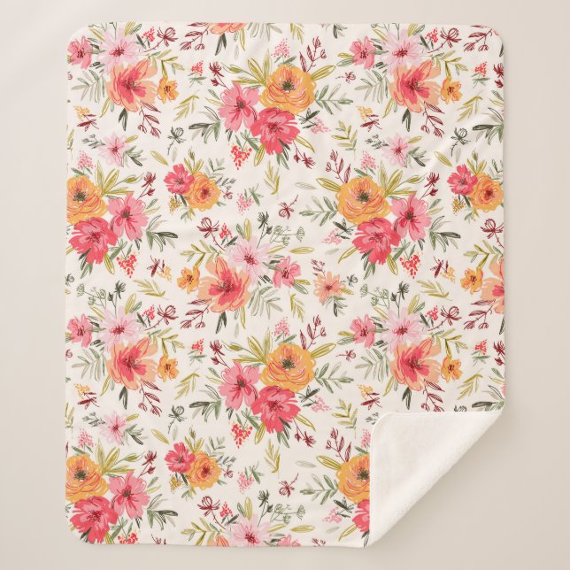 Couverture Sherpa Motif à fleurs Orange Doodle Garden (Devant)