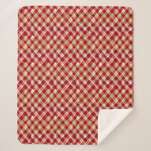 Couverture Sherpa Motif à plis blanc et rouge diagonale moderne