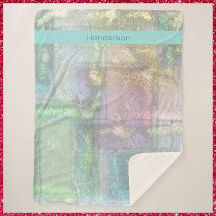 Couverture Sherpa Motif Abstrait vert bleu rose texturé