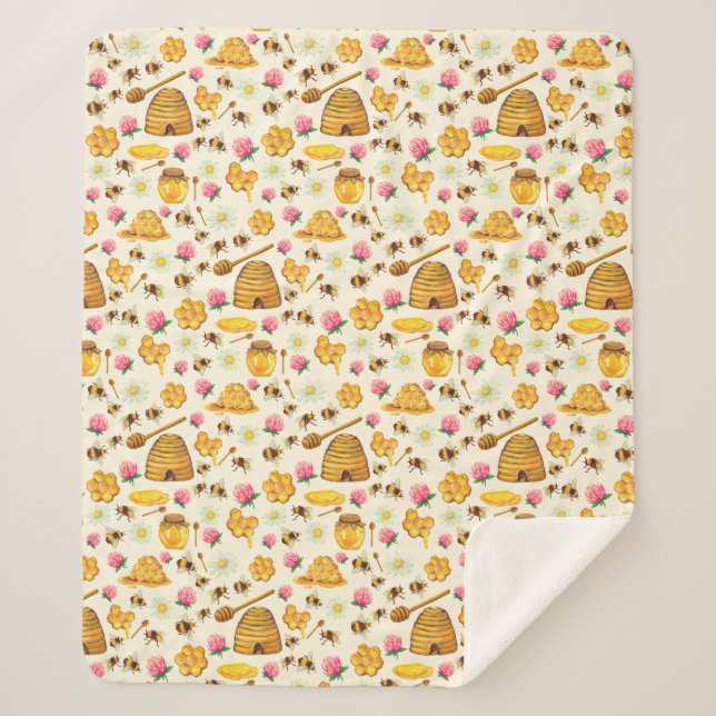 Couverture Sherpa Motif apicole (Devant)