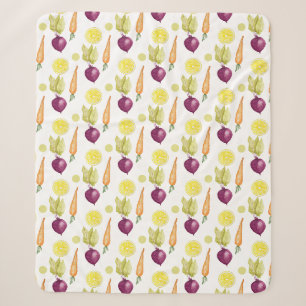 Couverture Sherpa Motif aquarelle betteraves citron et carottes mign