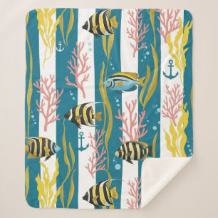 Couverture Sherpa Motif aquarelle nautique rétro (14)