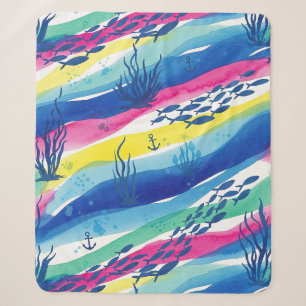 Couverture Sherpa Motif aquarelle nautique rétro (3)