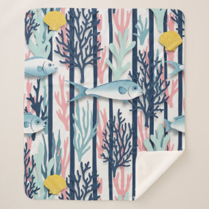 Couverture Sherpa Motif aquarelle nautique rétro (6)