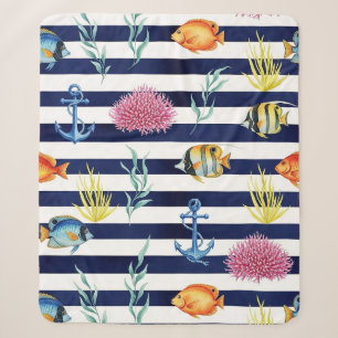 Couverture Sherpa Motif aquarelle nautique rétro (8)