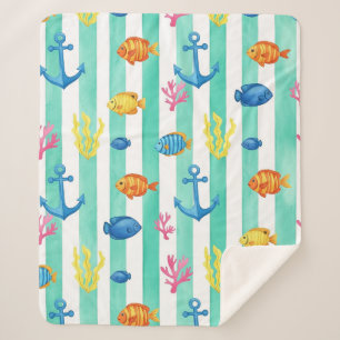 Couverture Sherpa Motif aquarelle nautique rétro (9)