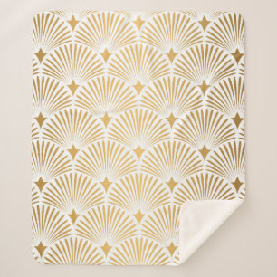 Couverture Sherpa Motif Art déco. Simples grappes blanches et dorées