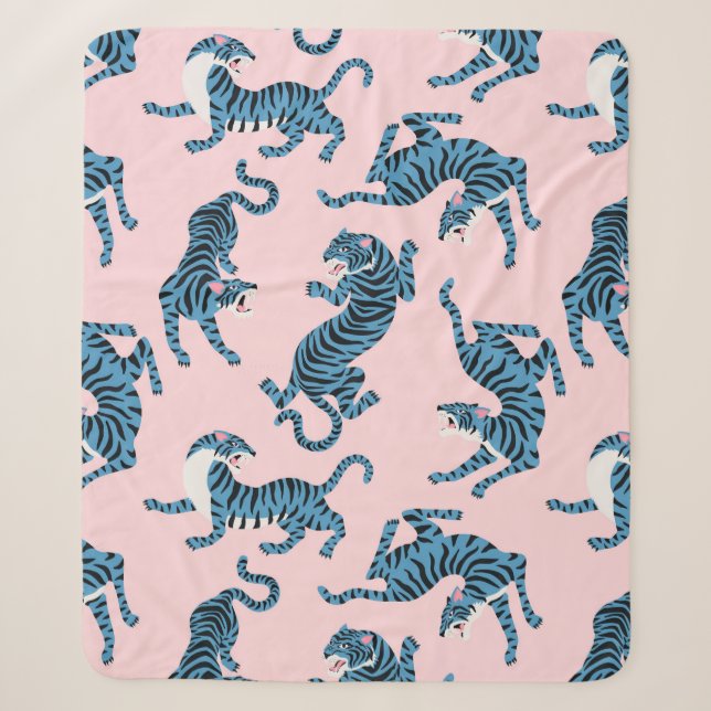 Couverture Sherpa Motif asiatique de tigre bleu (Devant)