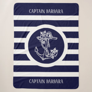 Couverture Sherpa Motif Bleu Avec Ancre Nautique Bateau