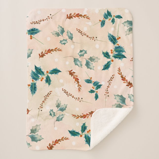 Couverture Sherpa Motif Boho de feuilles de Noël (Devant)