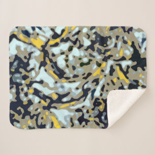 Couverture Sherpa Motif Camo - Jaune Blanc Beige Bleu Noir