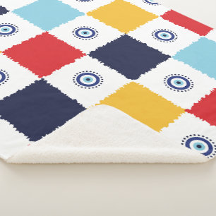 Couverture Sherpa Motif Carré coloré des yeux grecs