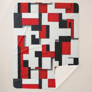 Couverture Sherpa Motif carré rouge et noir avec un fond blanc