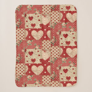Couverture Sherpa Motif Chic Red Patchwork