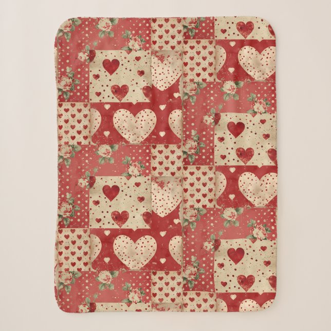 Couverture Sherpa Motif Chic Red Patchwork (Devant)