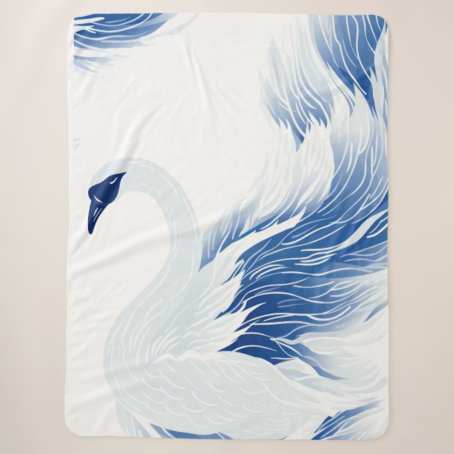 Couverture Sherpa Motif chinois des ailes cygne (Devant)