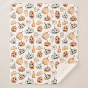 Couverture Sherpa Motif Citrouille d'aquarelle amusant