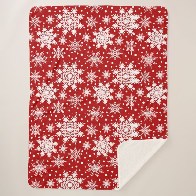 Couverture Sherpa Motif classique de Noël Red & White Snowflake (Devant)