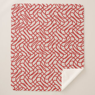 Couverture Sherpa Motif Crème Et Ligne Abstraite Rouge