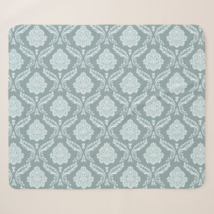Couverture Sherpa Motif Damassé Rococo Canard Œuf Bleu+Turquoise