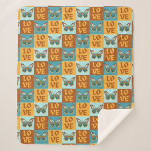 Couverture Sherpa Motif d'amour papillon Dégradé bleu et orange