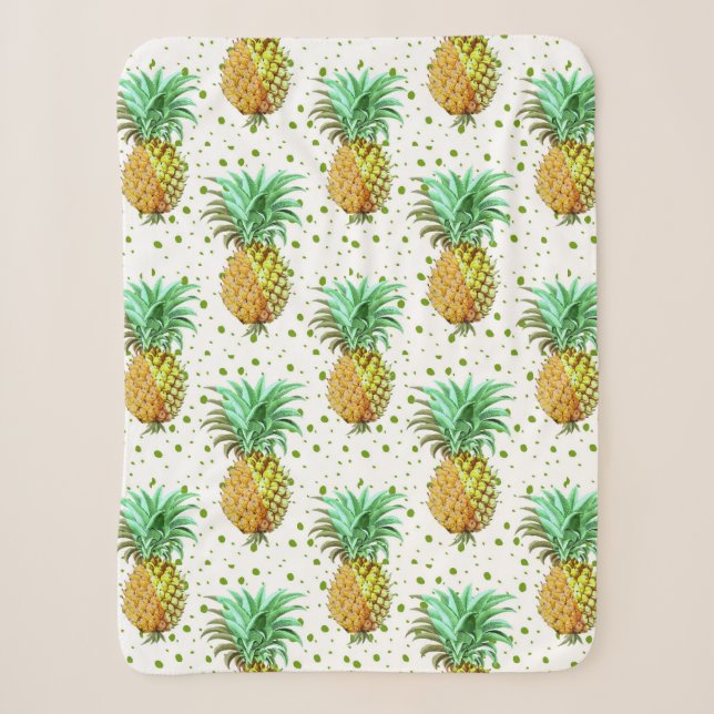 Couverture Sherpa Motif d'ananas Gold & Green (Devant)