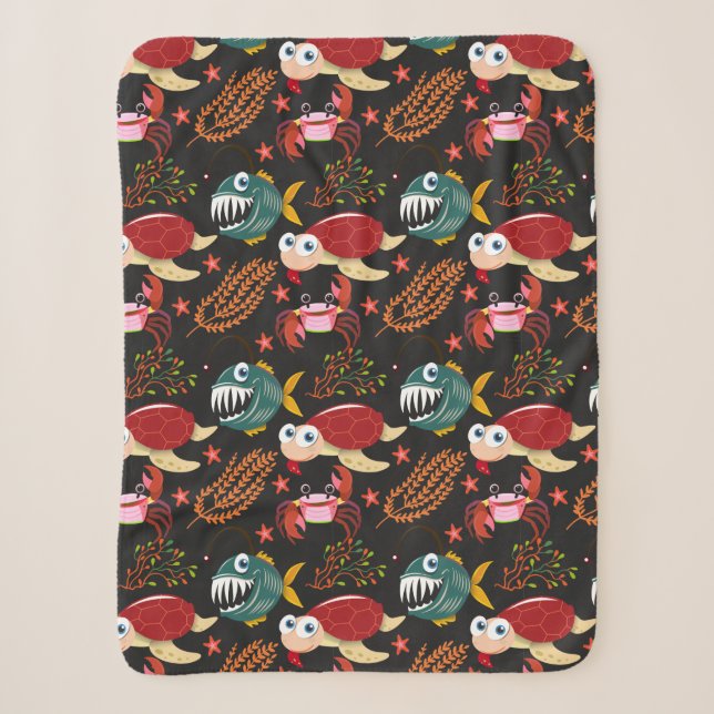 Couverture Sherpa Motif d'animaux aquatiques | vie sous-marine en me (Devant)