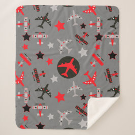 Couverture Sherpa Motif d'avions gris-noir rouge