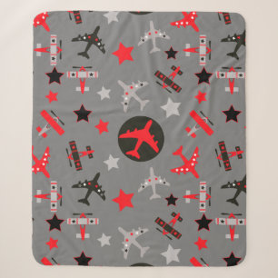 Couverture Sherpa Motif d'avions gris-noir rouge