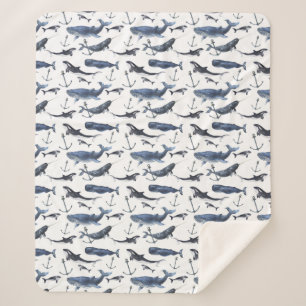 Couverture Sherpa Motif de baleine et d'Ancre d'aquarelle