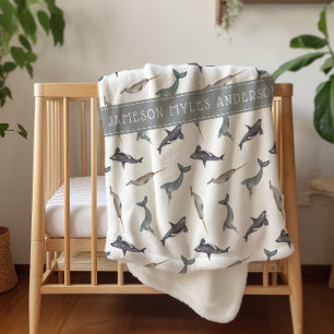 Couverture Sherpa Motif de baleines arctiques à l'aquarelle Monogr
