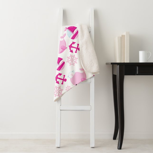 Couverture Sherpa Motif De Baleines, Beaux Baleines, Baleines Roses (En situation)