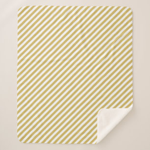 Couverture Sherpa Motif de bandes diagonales jaune doré et blanc